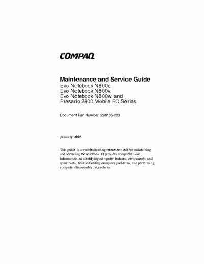 COMPAQ Presario 2800 Mobile PC Series Presario 2800 Mobile PC Series service manual